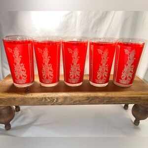 (5) Culver Mid Century Modern Red and Gold Thai Goddess Highball Glasses
